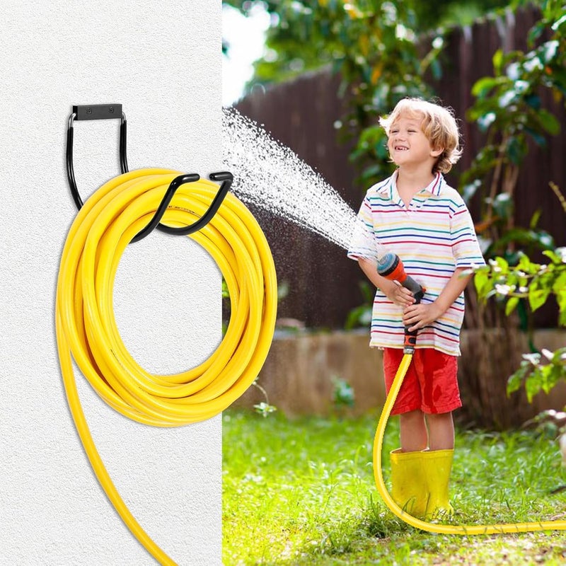 Yoniccal حامل خرطوم الحديقة مثبت على الحائط، خطاف صلب من الفولاذ المقاوم للصدأ 304 يتحمل حتى 150 قدم - طلاء أسود - Image 2